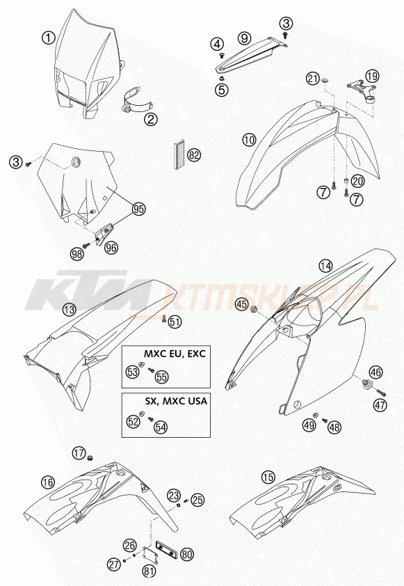 Schemat "czasza, błotniki" do KTM 450 SXS RACING