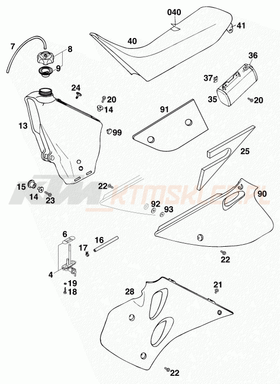 Schemat "zbiornik paliwa, siedzenie, pokrowiec" do KTM 125 LC2 100/ORANGE