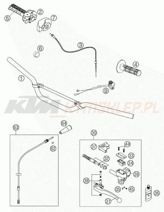 Schemat "kierownica i osprzęt" do KTM 65 SX
