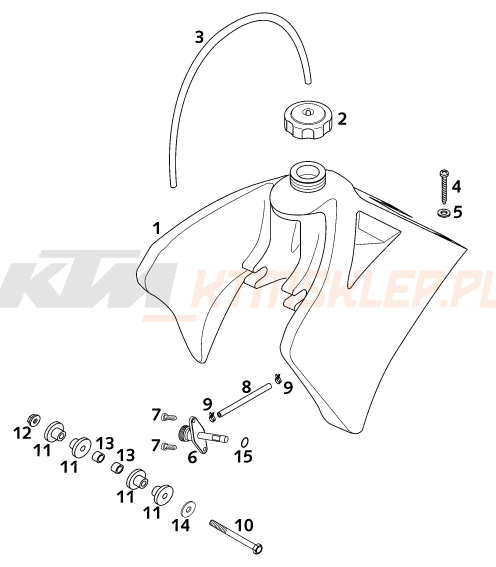 Schemat "zbiornik paliwa, siedzenie, pokrowiec" do KTM 50 SX JUNIOR