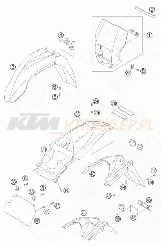 Schemat "czasza, błotniki" do KTM 640 LC4 ENDURO