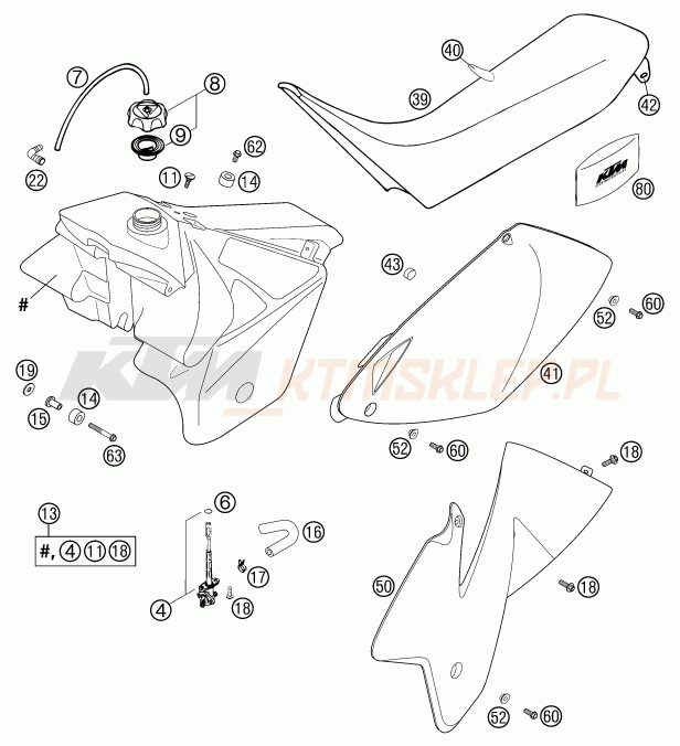 Schemat "TANK, SEAT" do KTM 520 EXC RACING