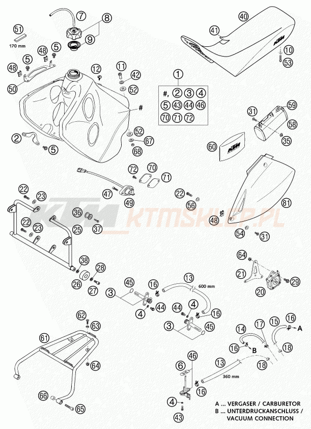Schemat "zbiornik paliwa, siedzenie, pokrowiec" do KTM 640 ADVENTURE-R