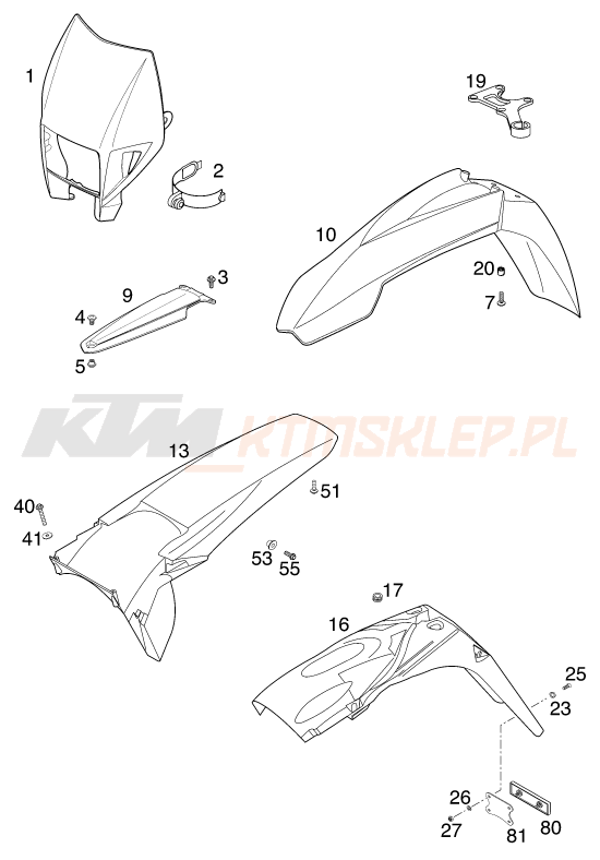 Schemat "czasza, błotniki" do KTM 125 EXE 80