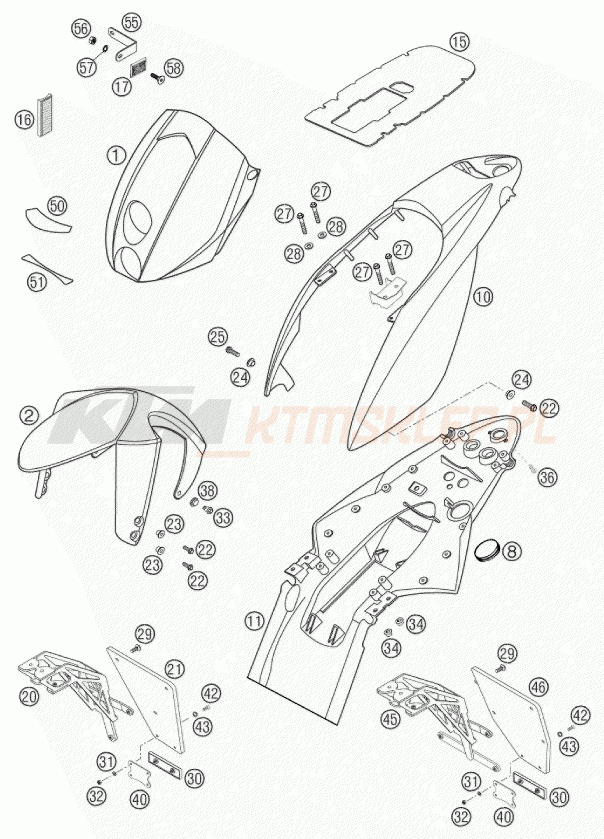 Schemat "czasza, błotniki" do KTM 640 DUKE II