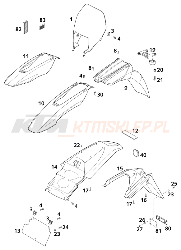 Schemat "czasza, błotniki" do KTM 640 LC4-E