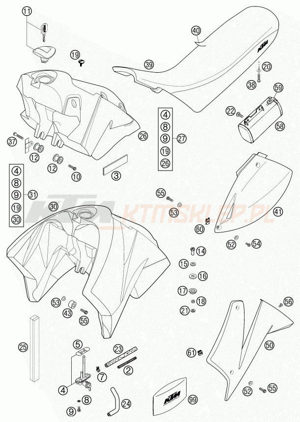 Schemat "zbiornik paliwa, siedzenie, pokrowiec" do KTM 640 LC4-E Super-Moto STAHLB.