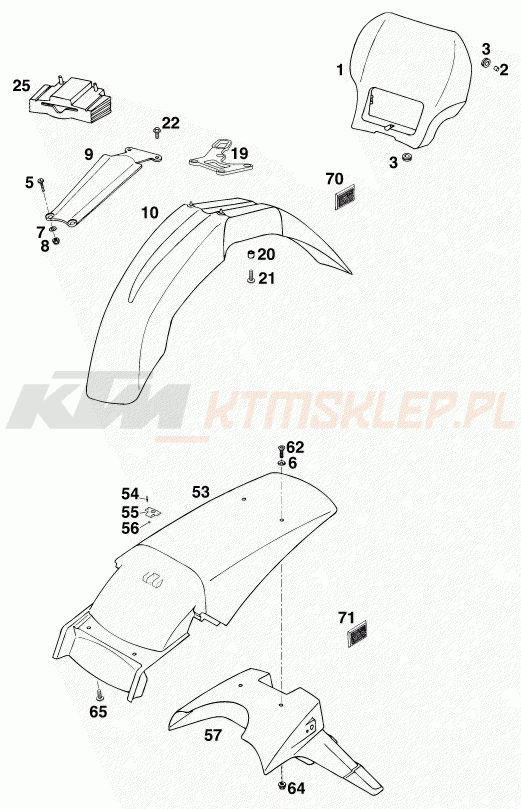 Schemat "czasza, błotniki" do KTM 620 RXC-E