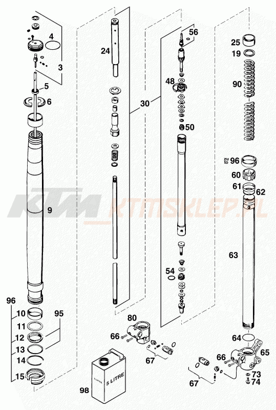 Schemat "przód amortyzatory spis części" do KTM 400 SUPER-COMP WP/ 14kW