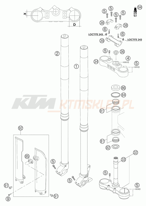 Schemat "przód amortyzatory, półki zawieszenia" do KTM 450 SXS RACING