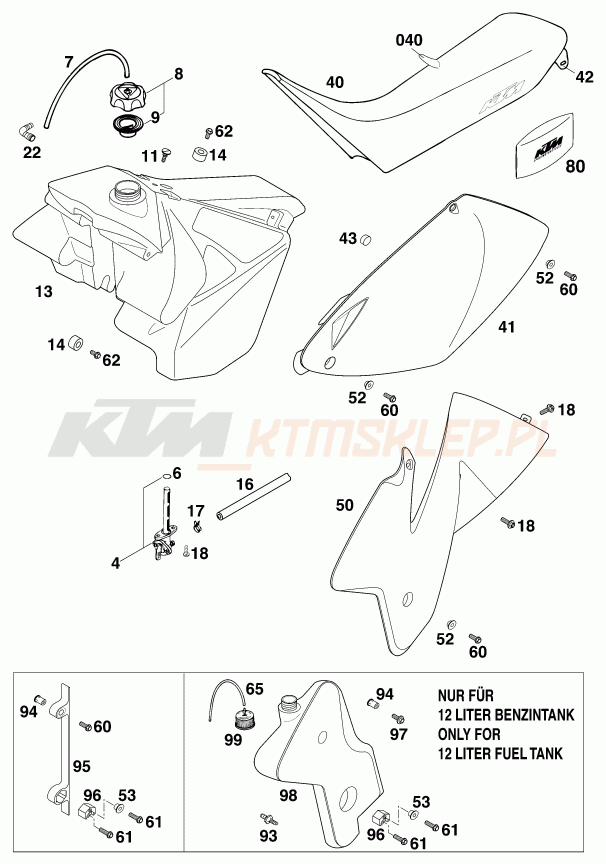 Schemat "zbiornik paliwa, siedzenie, pokrowiec" do KTM 200 EXC - GS 8kW