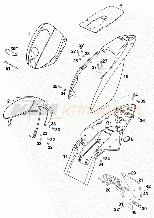 Schemat "czasza, błotniki" do KTM 640 DUKE II