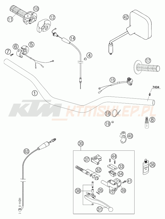 Schemat "kierownica i osprzęt" do KTM 200 SX