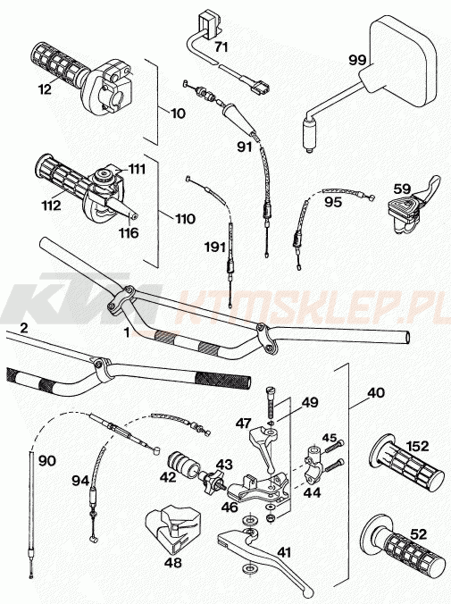 Schemat "kierownica i osprzęt" do KTM 350 E-XC 4T
