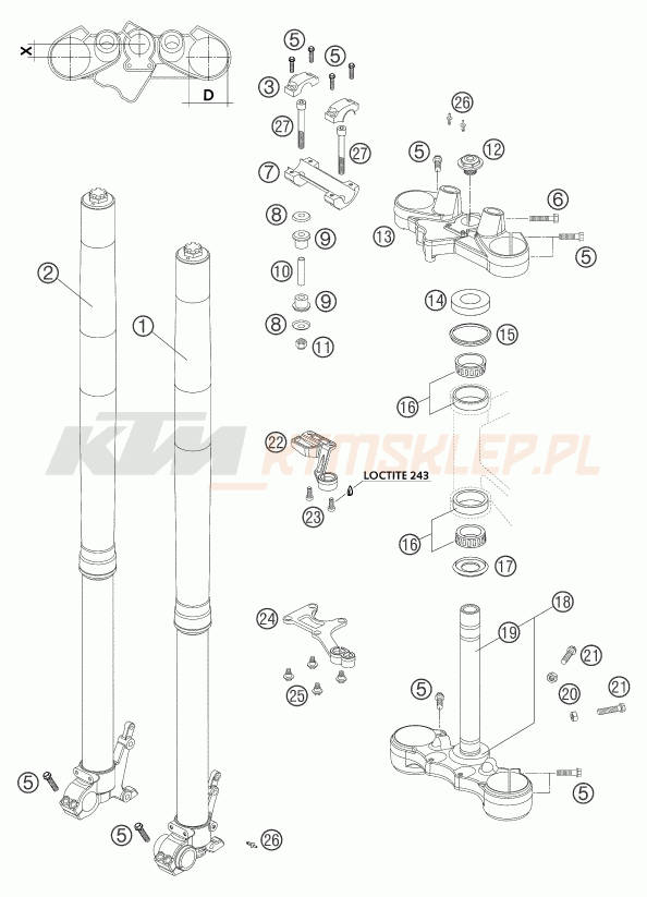 Schemat "przód amortyzatory, półki zawieszenia" do KTM 950 ADVENTURE LOW