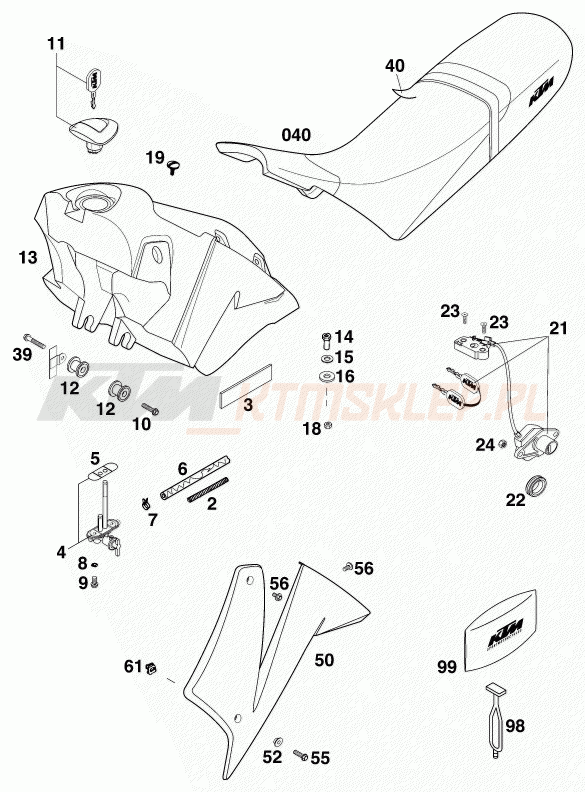 Schemat "TANK, SEAT" do KTM 640 DUKE II