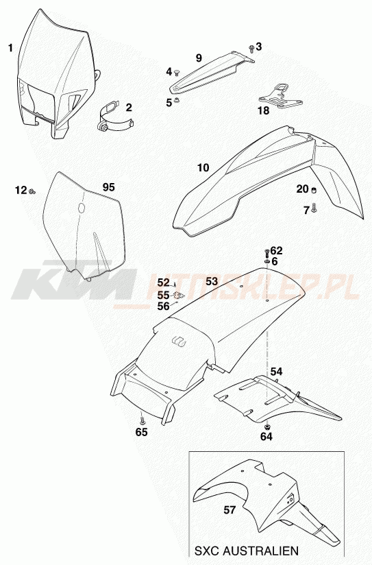 Schemat "czasza, błotniki" do KTM 620 SX