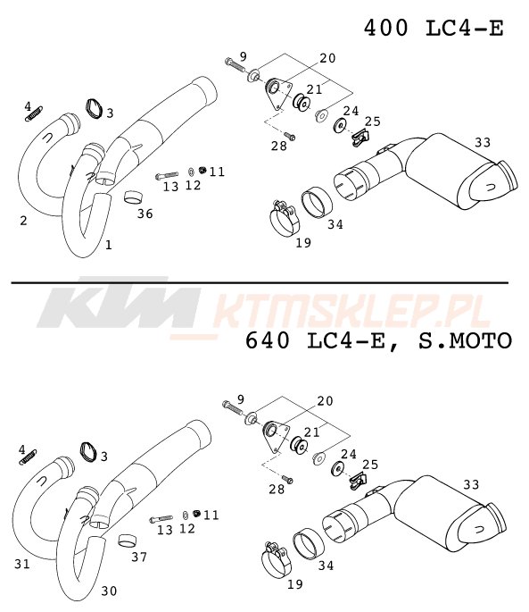 Schemat "układ wydechowy" do KTM 400 LC4-E