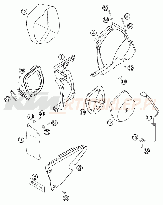 Schemat "filtr powietrza" do KTM 250 EXC RACING