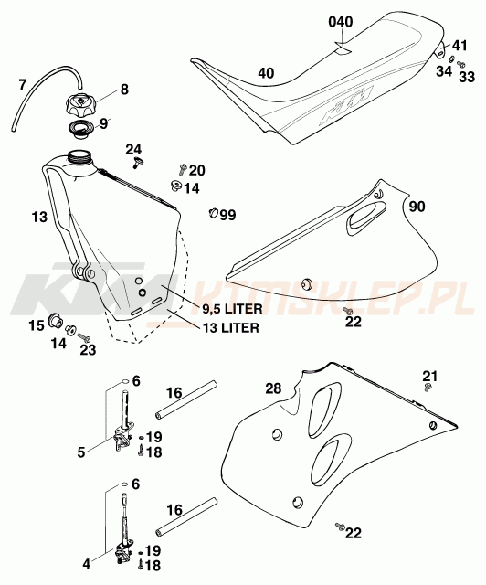 Schemat "TANK, SEAT" do KTM 300 EXC M/Ö 13lt