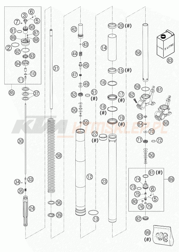 Schemat "przód amortyzatory spis części" do KTM 950 ADVENTURE