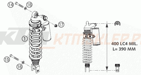 Schemat "amortyzator tył" do KTM 400 LS-E/
