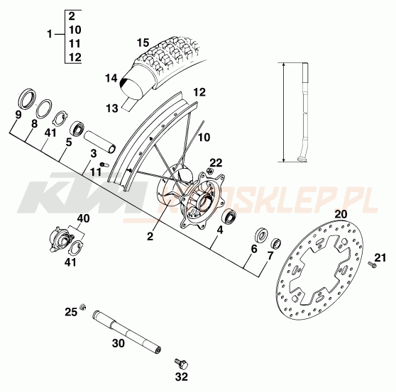 Schemat "koło przód" do KTM 125 LC2 80/WEIß