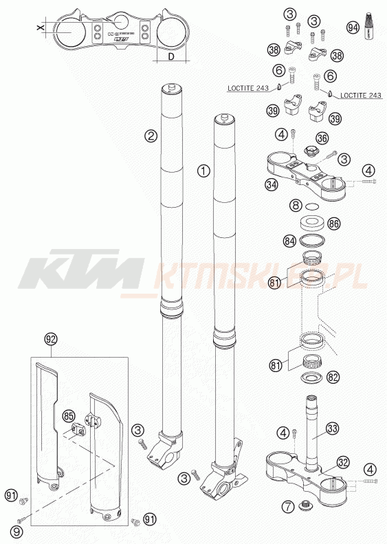 Schemat "przód amortyzatory, półki zawieszenia" do KTM 525 SX SUPERMOTO