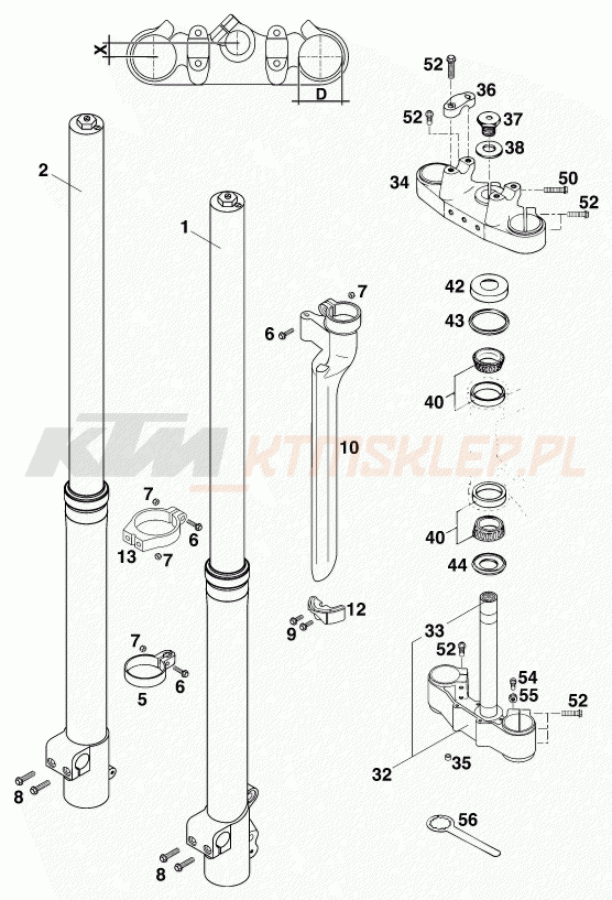 Schemat "przód amortyzatory, półki zawieszenia" do KTM 400 SUPER-COMP WP