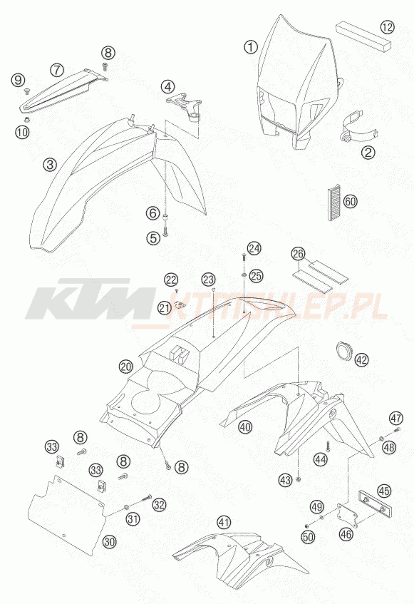 Schemat "czasza, błotniki" do KTM 625 SXC