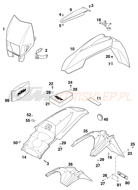 Schemat "czasza, błotniki" do KTM 620 SC