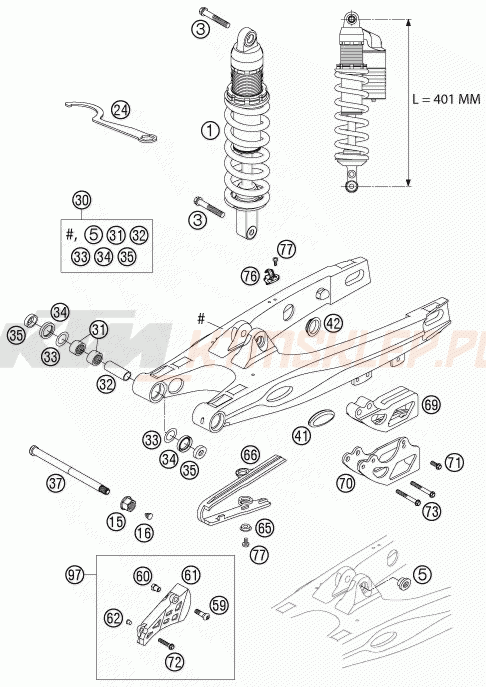 Schemat "amortyzator tył" do KTM 105 SX