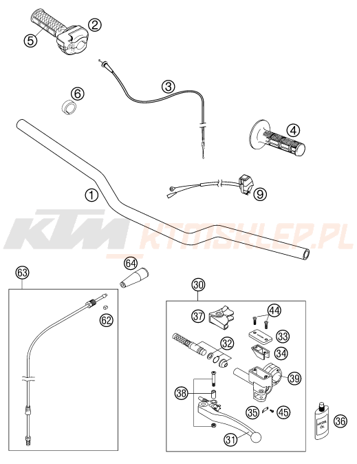 Schemat "kierownica i osprzęt" do KTM 65 SX