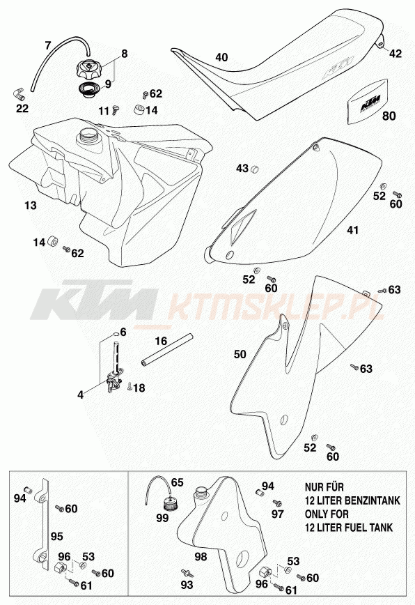 Schemat "zbiornik paliwa, siedzenie, pokrowiec" do KTM 200 EGS 8kW