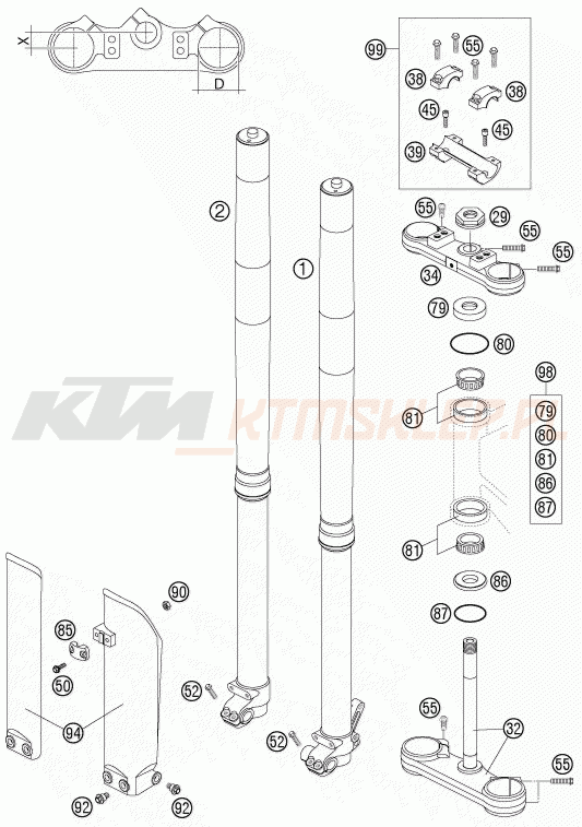 Schemat "przód amortyzatory, półki zawieszenia" do KTM 85 SX