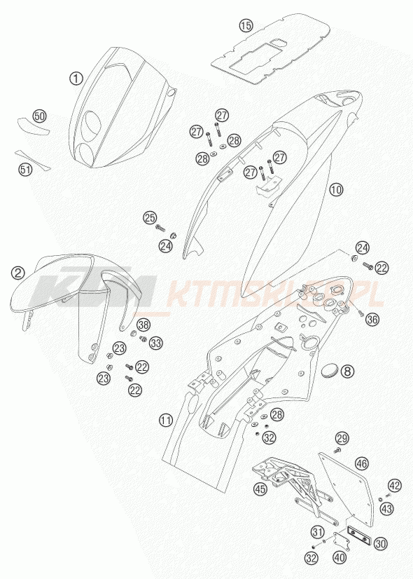 Schemat "czasza, błotniki" do KTM 640 DUKE II
