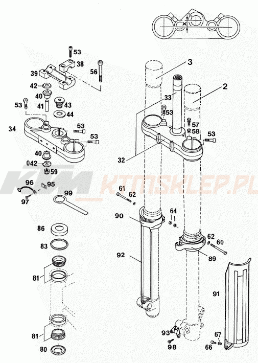 Schemat "przód amortyzatory, półki zawieszenia" do KTM 440 E-XC
