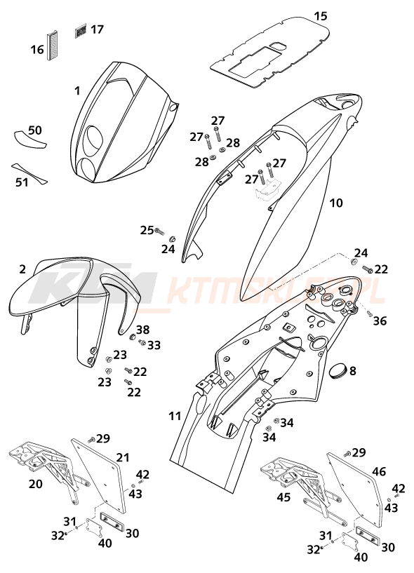 Schemat "czasza, błotniki" do KTM 640 DUKE II ROT