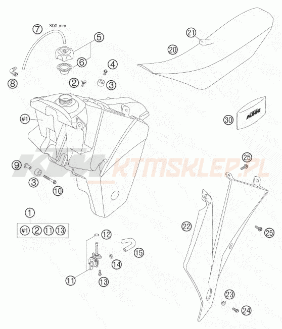 Schemat "zbiornik paliwa, siedzenie, pokrowiec" do KTM 450 SMR