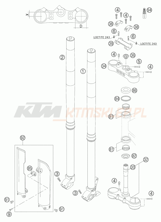 Schemat "przód amortyzatory, półki zawieszenia" do KTM 450 EXC-G RACING