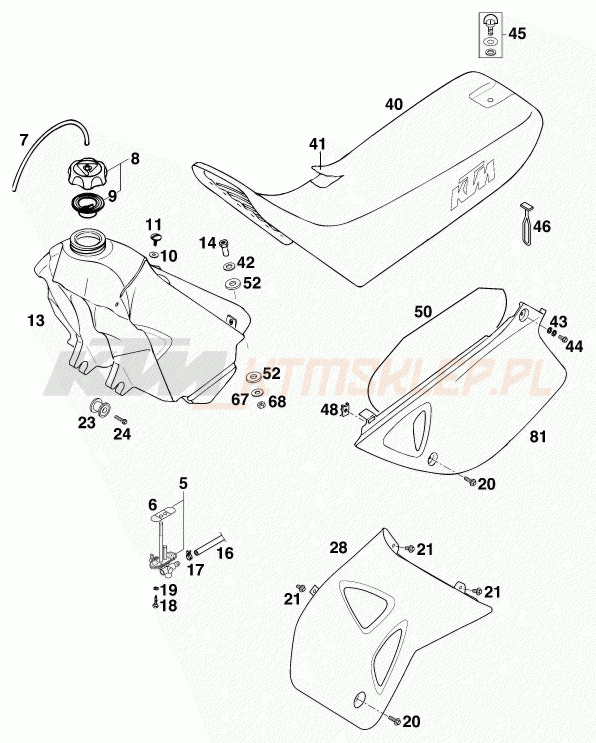 Schemat "TANK, SEAT" do KTM 620 RXC-E