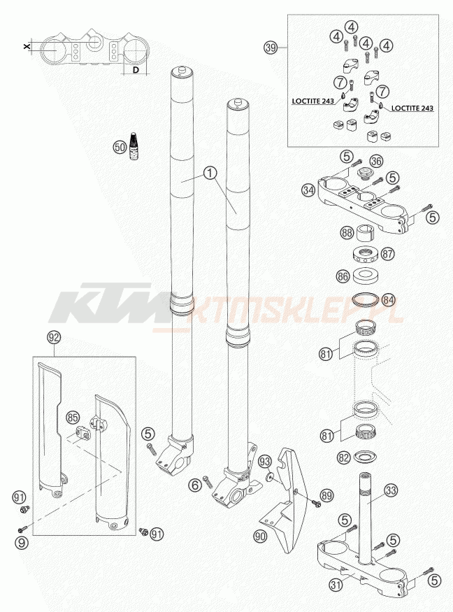Schemat "przód amortyzatory, półki zawieszenia" do KTM 660 SUPERMOTO FACTORY REPL.