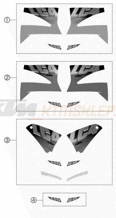 Schemat "naklejki" do KTM 640 LC4-E Super-Moto ROT