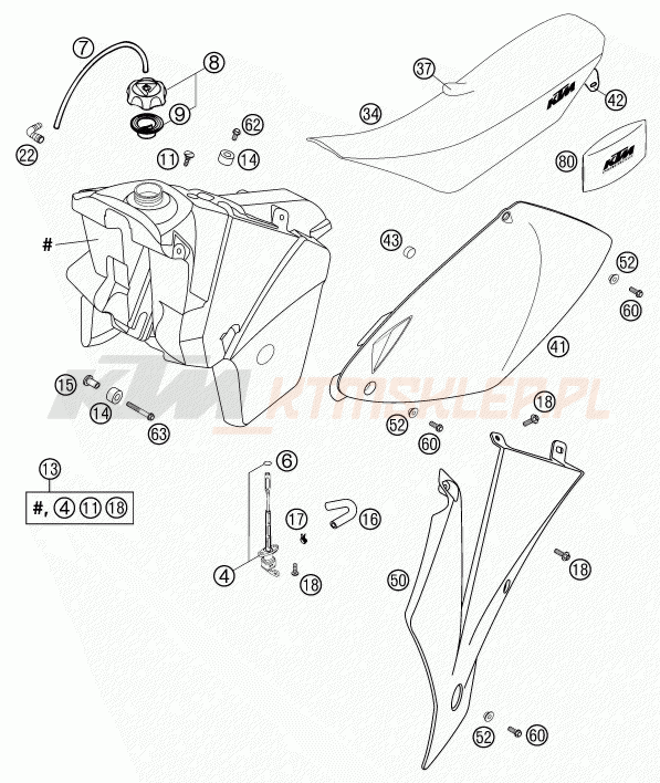 Schemat "zbiornik paliwa, siedzenie, pokrowiec" do KTM 525 EXC RACING