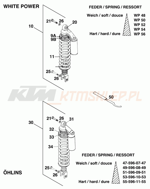 Schemat "amortyzator tył" do KTM 125 E-GS WP