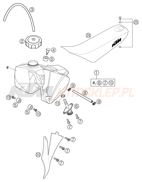 Schemat "zbiornik paliwa, siedzenie, pokrowiec" do KTM 50 MINI ADVENTURE GS
