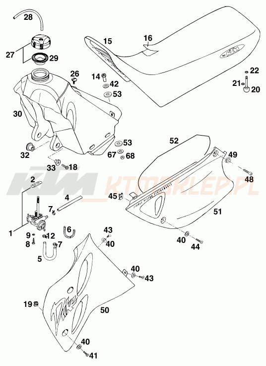 Schemat "zbiornik paliwa, siedzenie, pokrowiec" do KTM 620 DUKE 37KW