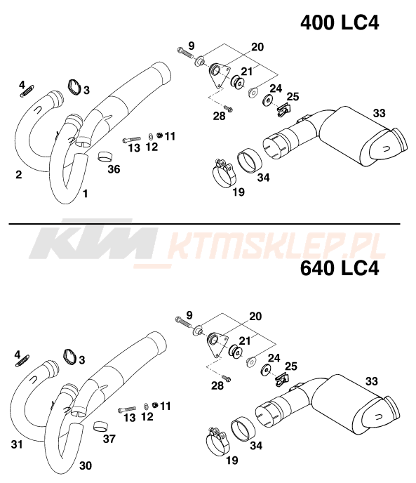 Schemat "układ wydechowy" do KTM 640 LC 4 - SILBER