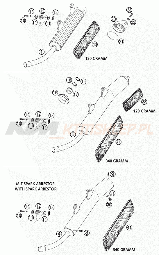Schemat "układ wydechowy" do KTM 200 EXC