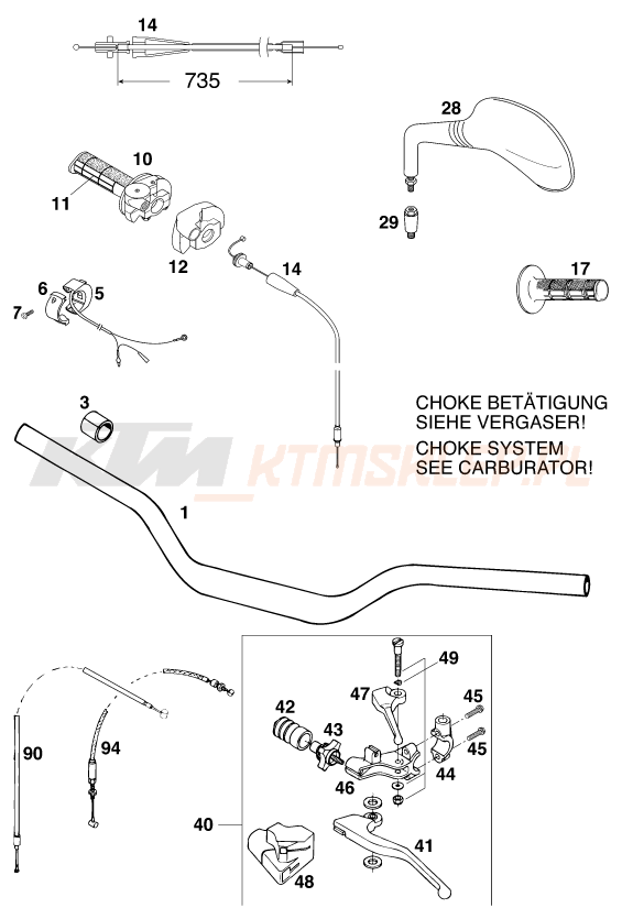 Schemat "kierownica i osprzęt" do KTM 620 SC